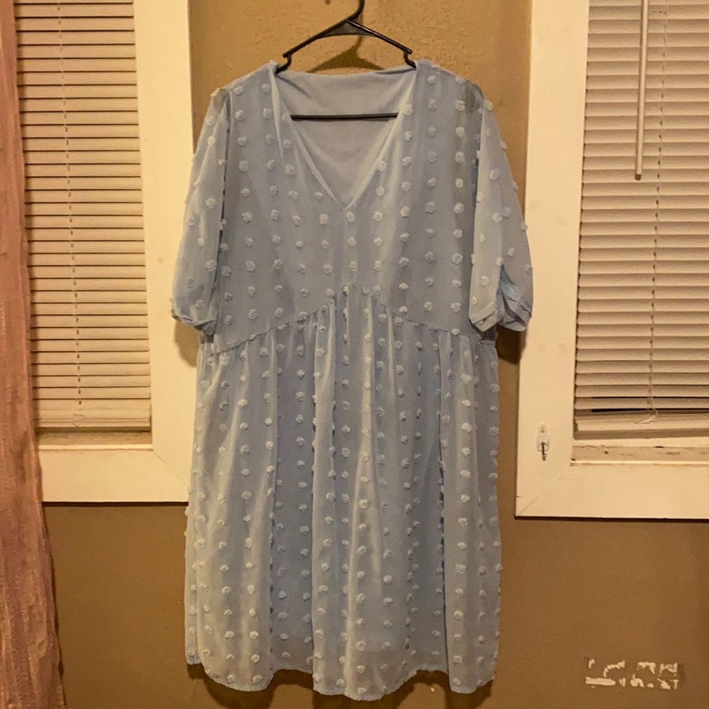 Swiss dot baby blue check mini dress XL